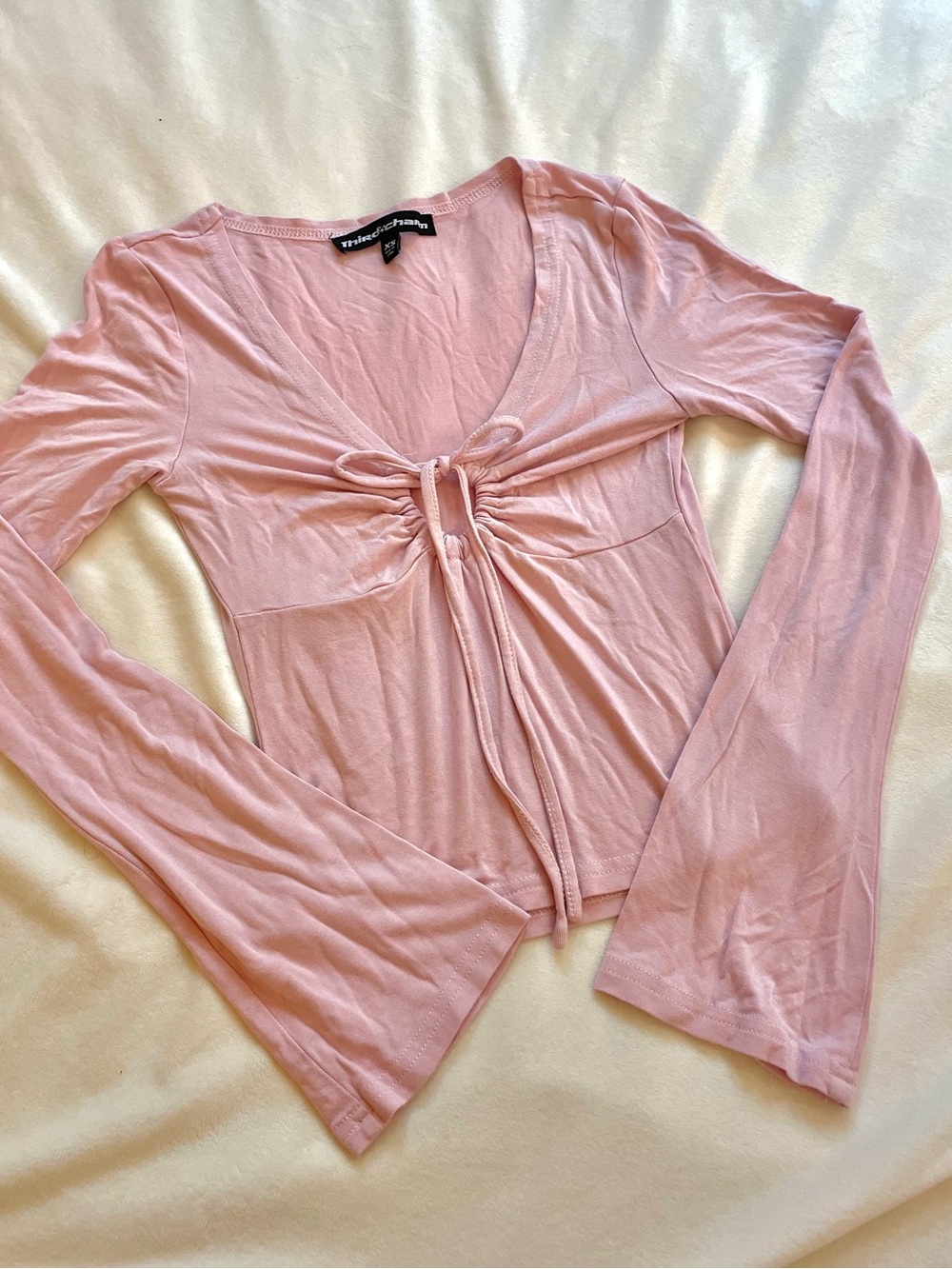 Blush Pink Tie-Front Long Sleeve Top